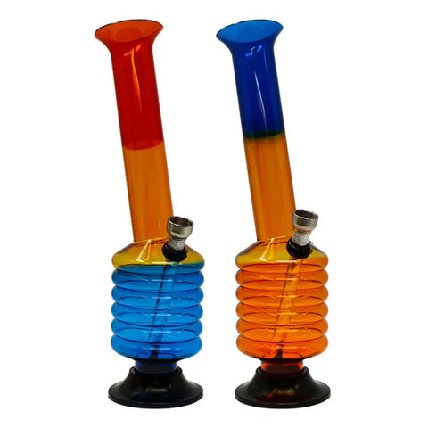 Tri Color Multi Ring Base Acrylic Bong 10 Inches - Bongs