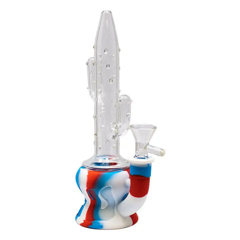 White Cactus Style 9 Inches Silicone Glass Bong - Bongs